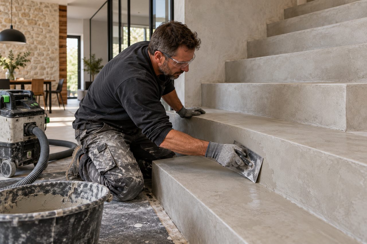 Habillage escalier béton ciré : 7 contrôles essentiels pour une finition durable